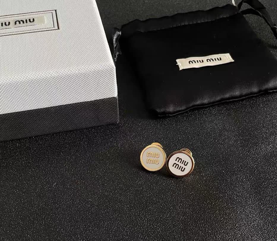 Miu Miu Earrings - Gold Tone with White Enamel